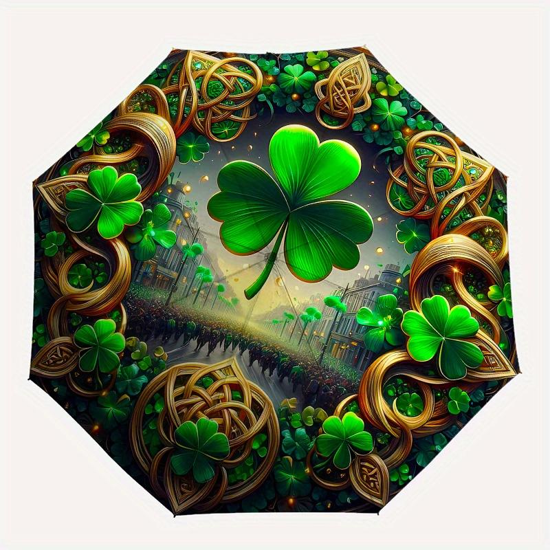 Irish Clover Festival Ornament, Celtic Shamrock Decorative Wall Hanging Umbrella, Cute Umbrella with Cute Design, Portable 3-Fold Compact Umbrella for