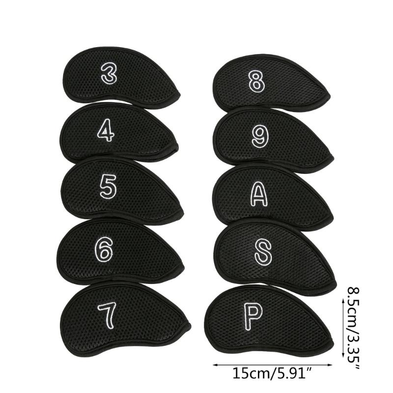 10Pcs Golf Head Headcover Sets, Mesh Fabric Golf Iron Head Covers Golf Wedges Cover with Big Numbers for Golf Club Head