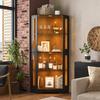 165 Cm Tall Display Cabinet with LED, 4-tier Safety Glass Corner Cabinet, Wine Cabinet for Figurines, Collectibles and Wine, for Kitchen & Dining Room