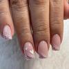 Medium-Length Sparkly French Manicure Press-On Nails with Heart and Line Art