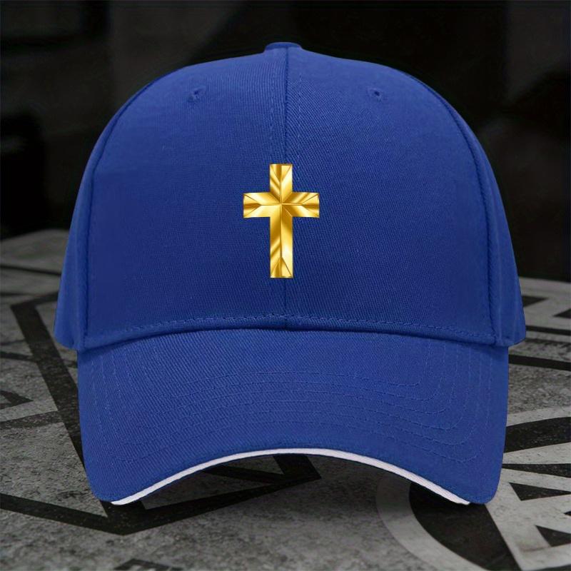 Golden Cross Baseball Cap Polyester Adjustable Casual Church Hat Trendy Unisex Adult Gift