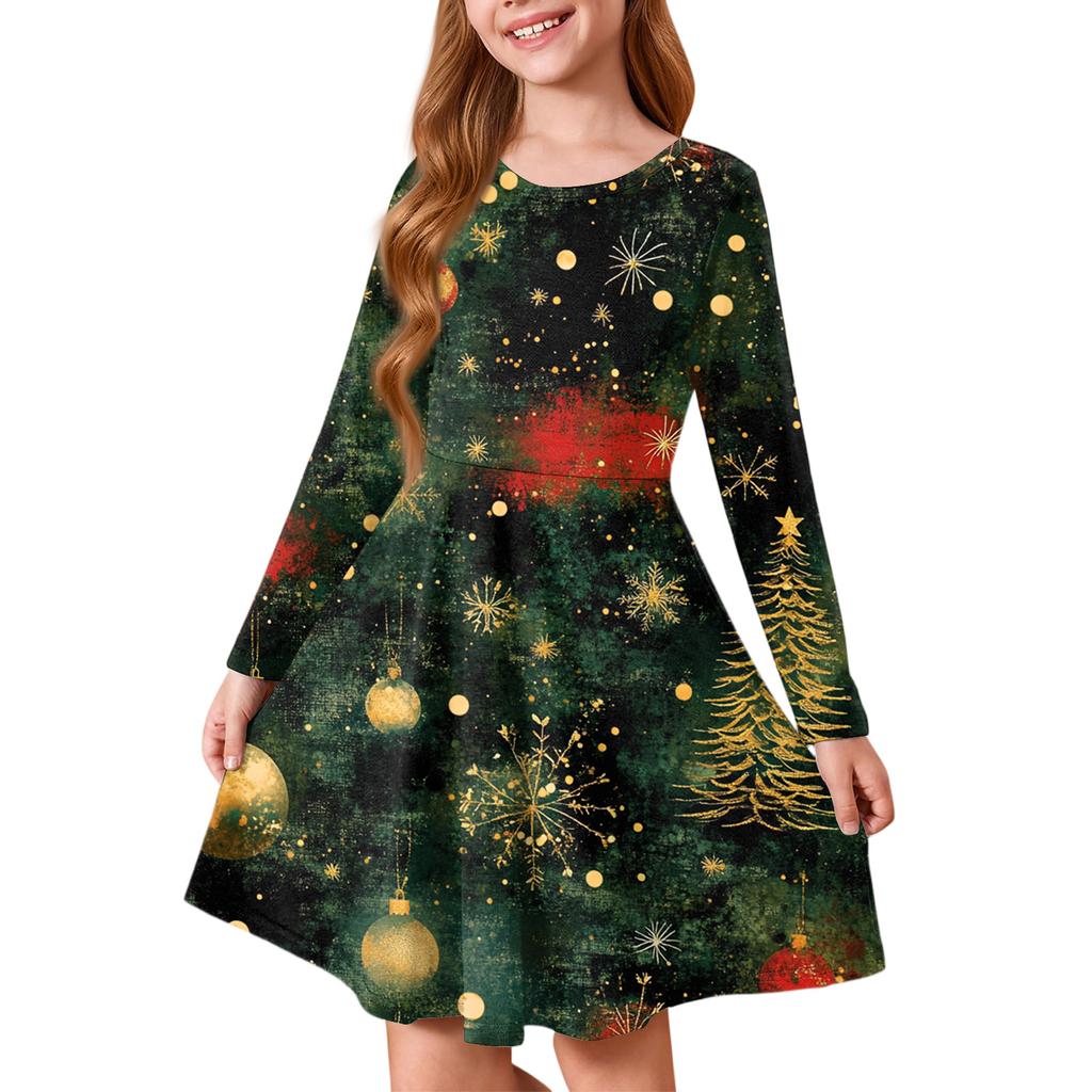 Girls' Princess Dress - Long Sleeve A-Line T-Shirt Dress Christmas Day