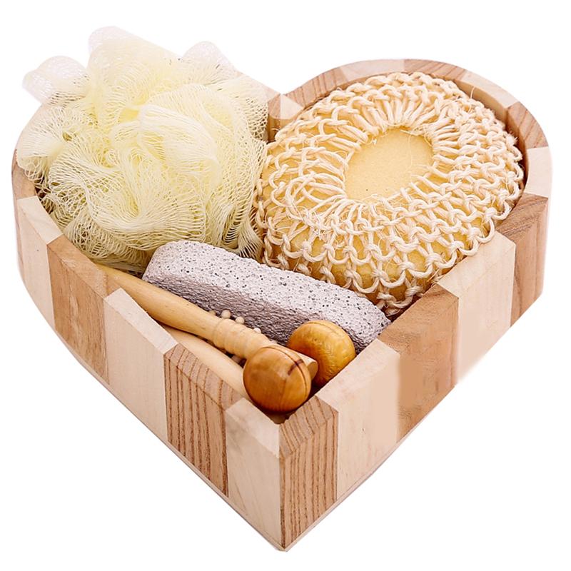 1 sada Spa Dárková krabička ve tvaru srdce Sada na čištění pokožky Koupel Lázeňský dárek pro ženy Květinová sada do koupele Sisal Rukavice na mytí zad Masážní přístroj