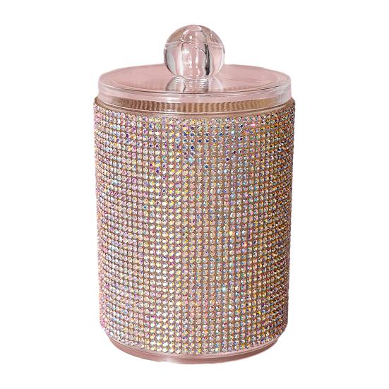 Rhinestone Storage Jar with Lid Sparkling Cotton Swab Jar Dustproof Cotton Pad Organizer for Vanity And Bathroom Countertop Storage 840₽