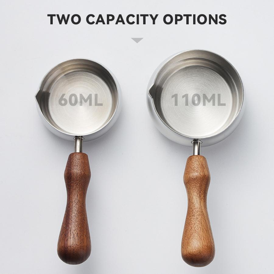 Sauce Pan 304 Stainless Steel Sauce Pan Butter Warmer Milk Pan with Pour Spout Cooking Sauce Cup with Wooden Handle 60ml/100ml