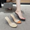 High-heeled sandals for women's summer wear, new fashion, transparent temperament, crystal thick heel, fairy style, with sandals.
