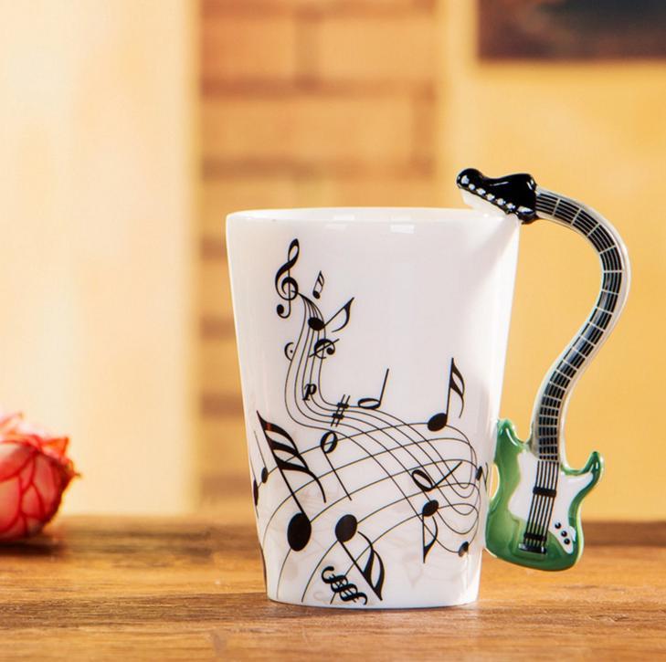 Mug Novelty Music Guitar Ceramic Cup Personality Music Note Milk Juice Lemon Mug Coffee Tea Cup