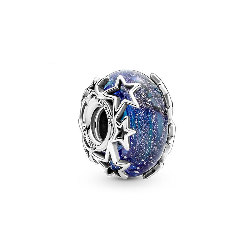 Pandora Blue Galaxy Glass Charm 925 Silver Beads Women s Blue 790015C00