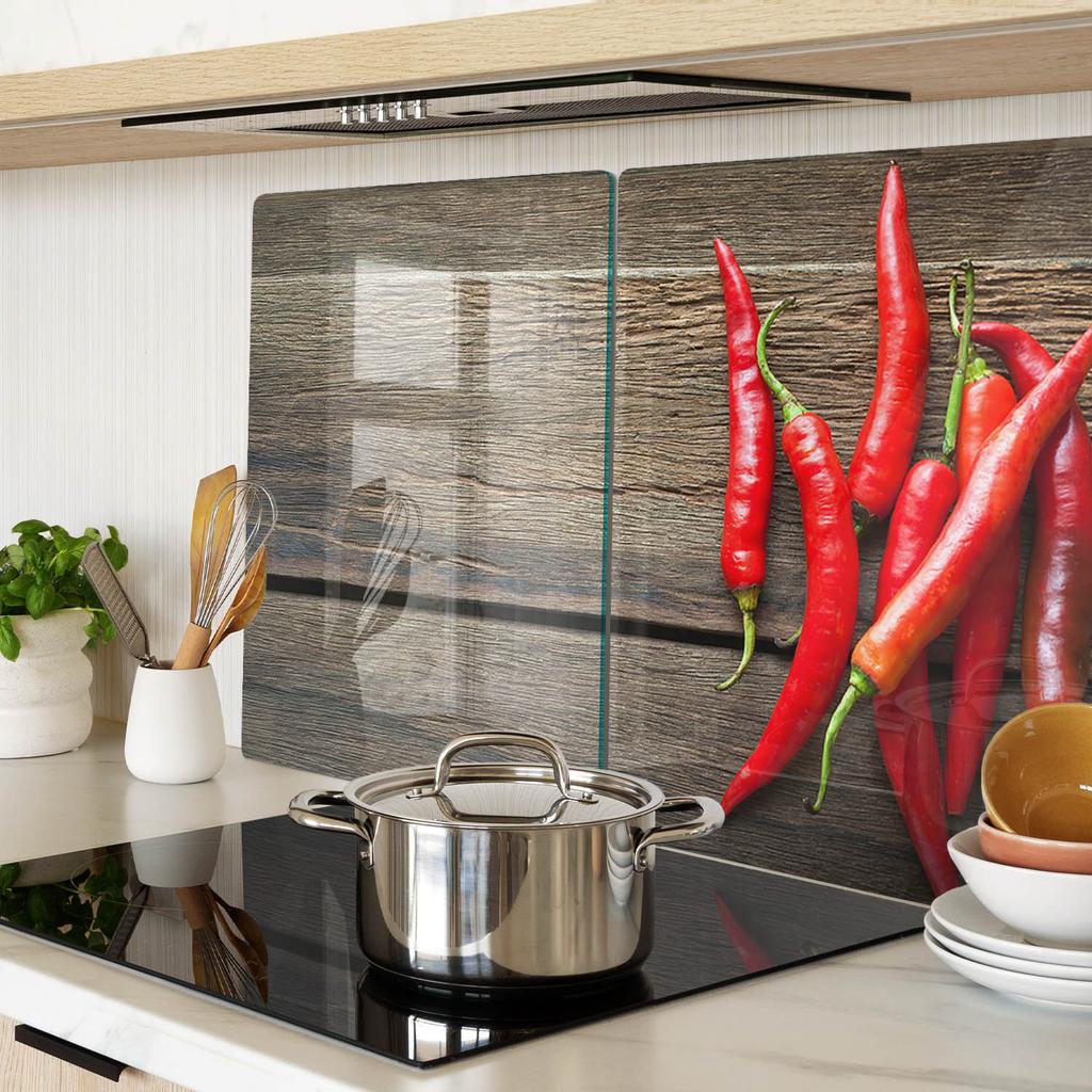 Tempered Glass Kitchen Boards with Chili Pepper Graphics 2x40x52 Cm