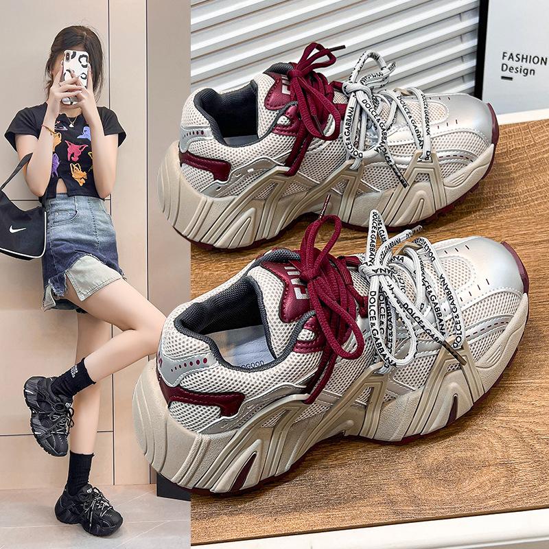 

[Shei star of the same style] length 6cm~ retro mandarin duck with thick sole heightening dad shoes women s leisure sports 40 фуксия