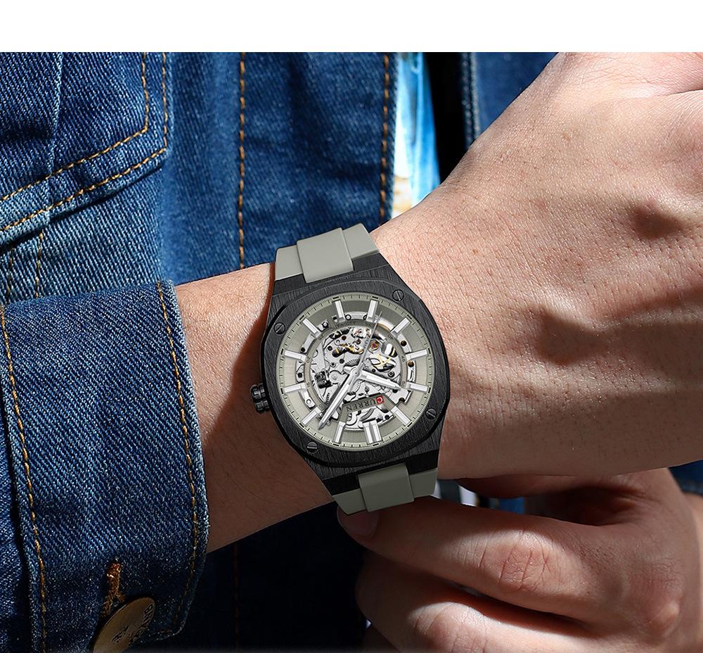 CURREN 8485 Men's Casual Waterproof Hollow Mechanical Watch with Rubber Strap