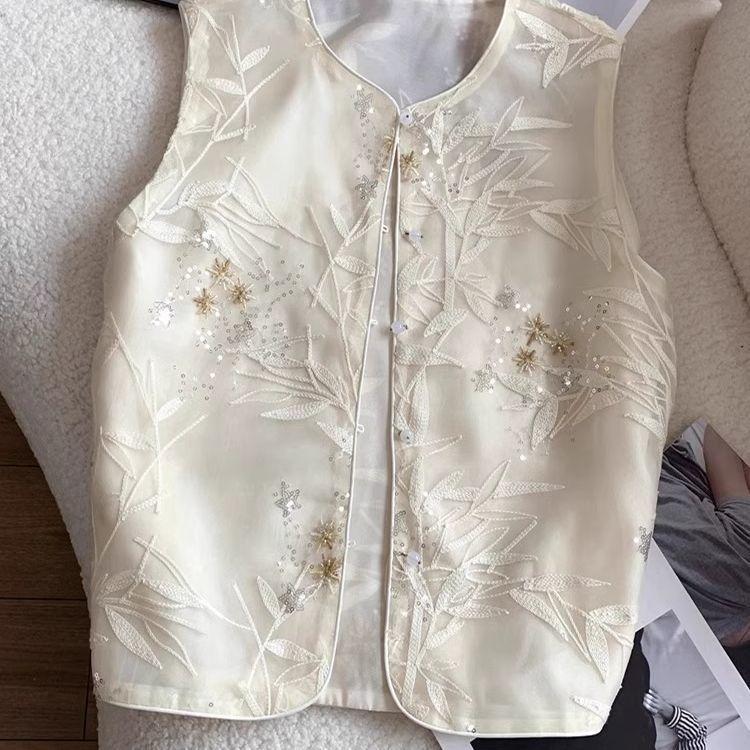 Retro chinesische Stickerei neu 2025 Weste Sommeroberteil ärmellose Weste dünne Weste vielseitig