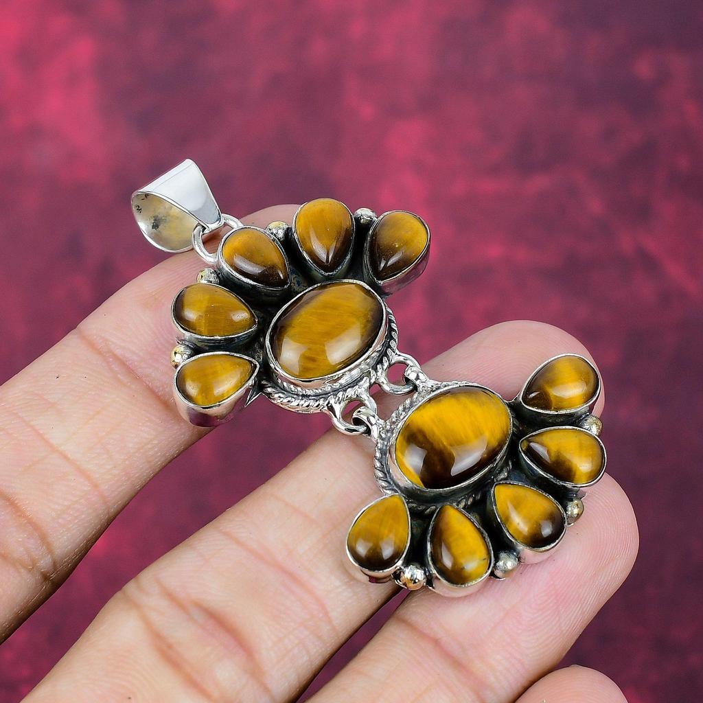 Tiger's Eye Handmade Gemstone Pendant, 925 Solid Sterling Silver Pendant Antique Jewelry, For Engagement Gift