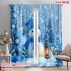 2pcs,2D Plane Printing Curtain Popular Cute Snowman Blue Christmas Trees Versatile Polyester Fabric (without Rod) Festive