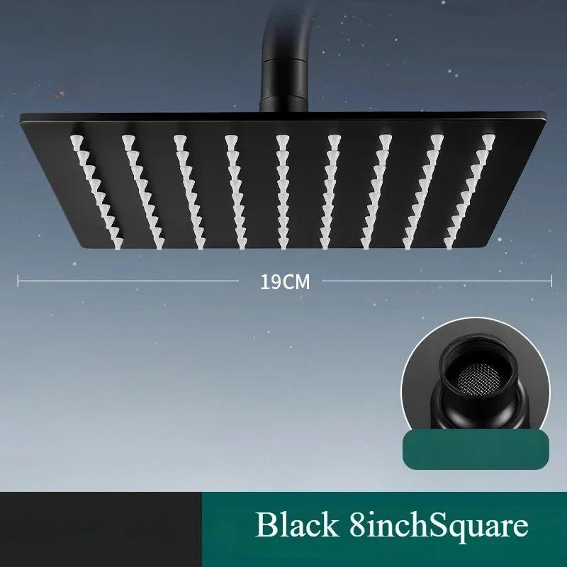 6/8 Inch Black Rainfall Shower Head Stainless Steel Rain ShowerHead Pressurized Big Panel Shower Nozzle Shower Accessories