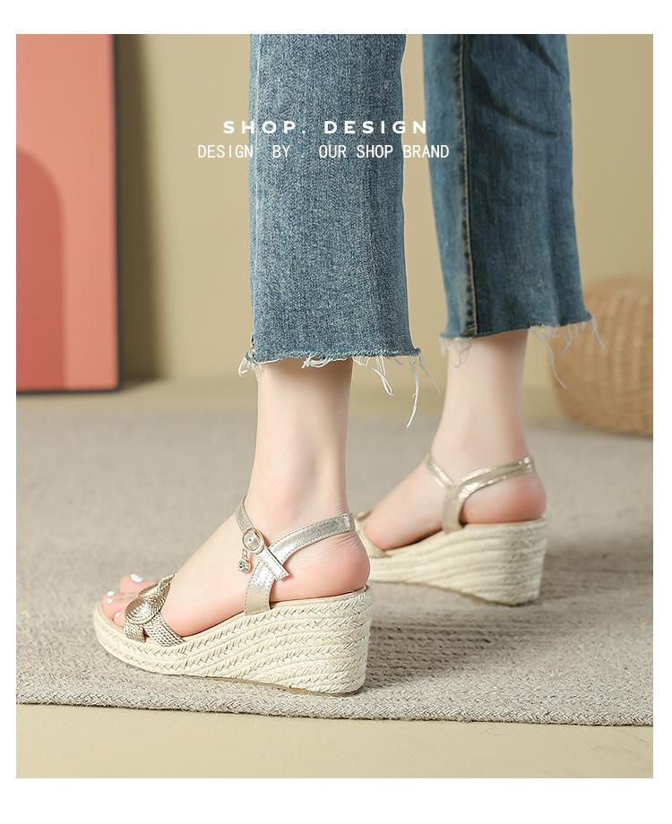 Women's Cross-Border Wedge Sandals - High Heel, Thick Platform, Casual Outdoor, Hemp Braid Fisherman Style