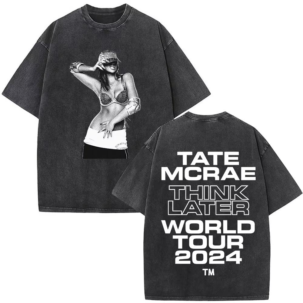 Tate McRae So Close To What Album Tour Washed T-Shirt Herren Damen Baumwolle Kurzarm Sommer Vintage T-Shirt Tops Fans Geschenk