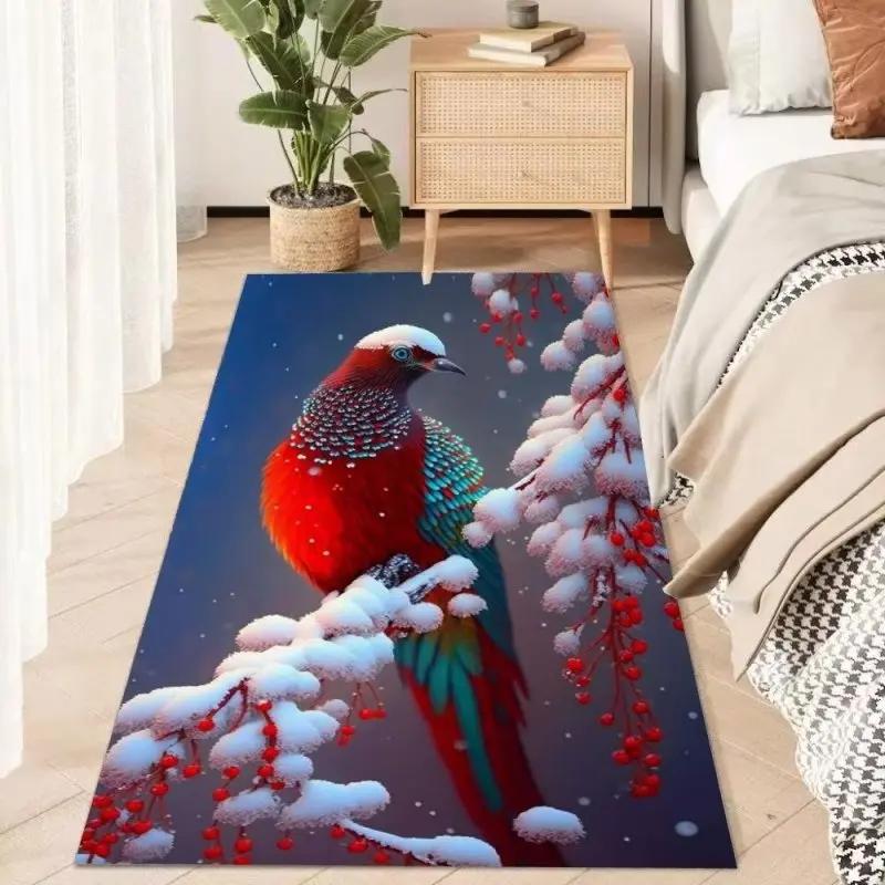 Botanical Flower Decoration Carpet Cartoon Bird Modern Carpet for Living Room Bedroom Decor Bedside Floor Mat Anti Slip Washable