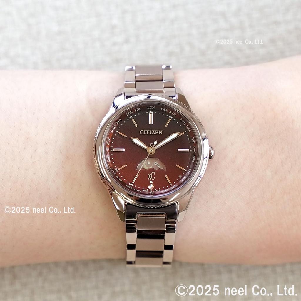 Citizen XC Sakura Sun Moon Pink Eco-Drive Women's Watch, Light-Powered, Radio-Controlled, Waterproof, Pink, Brown, Lightweight, & Design, EE1004-73W,