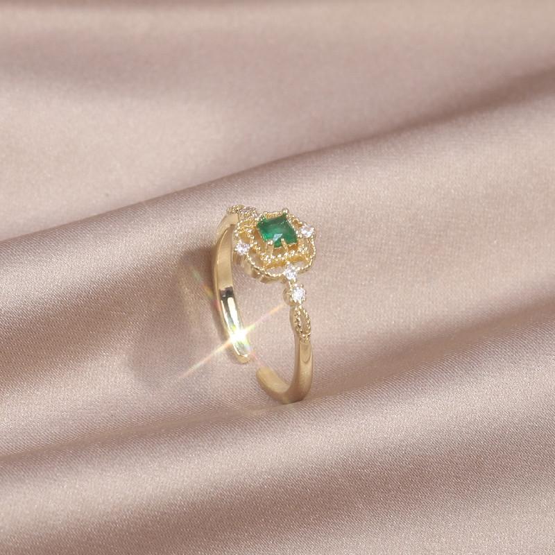 Design Fashion Jewelry 14K Real Gold Plating Simple Emerald Square Zircon Ring Elegant Women's Daily Work Accessories