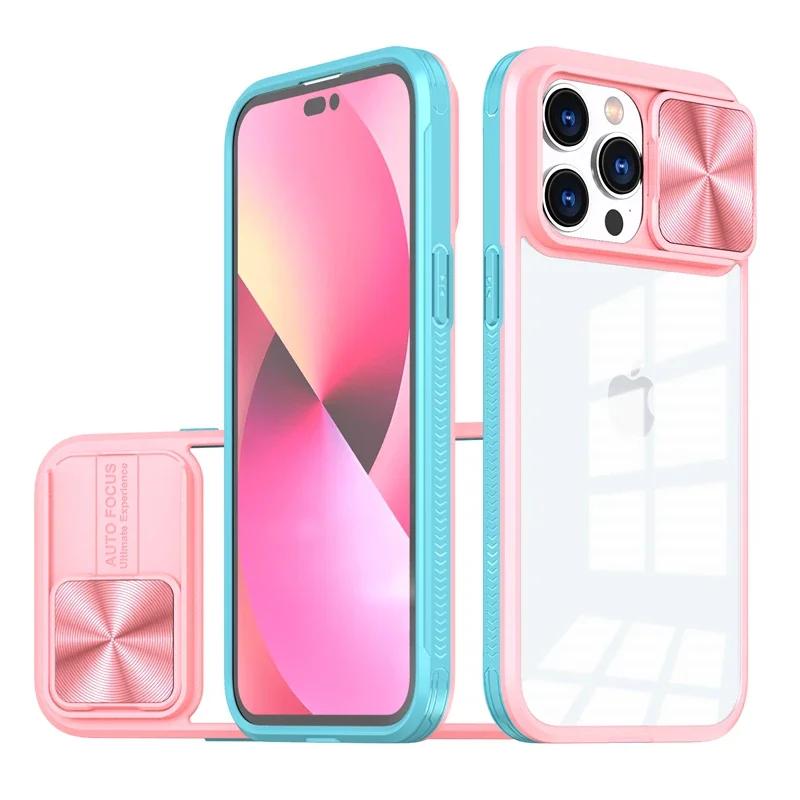 Slide Camera Lens Protector Armor Case For For Iphone 15 14 11 12 13 Pro Max Plus Bumper Shockproof Clear Hard PC Acrylic Back Cover