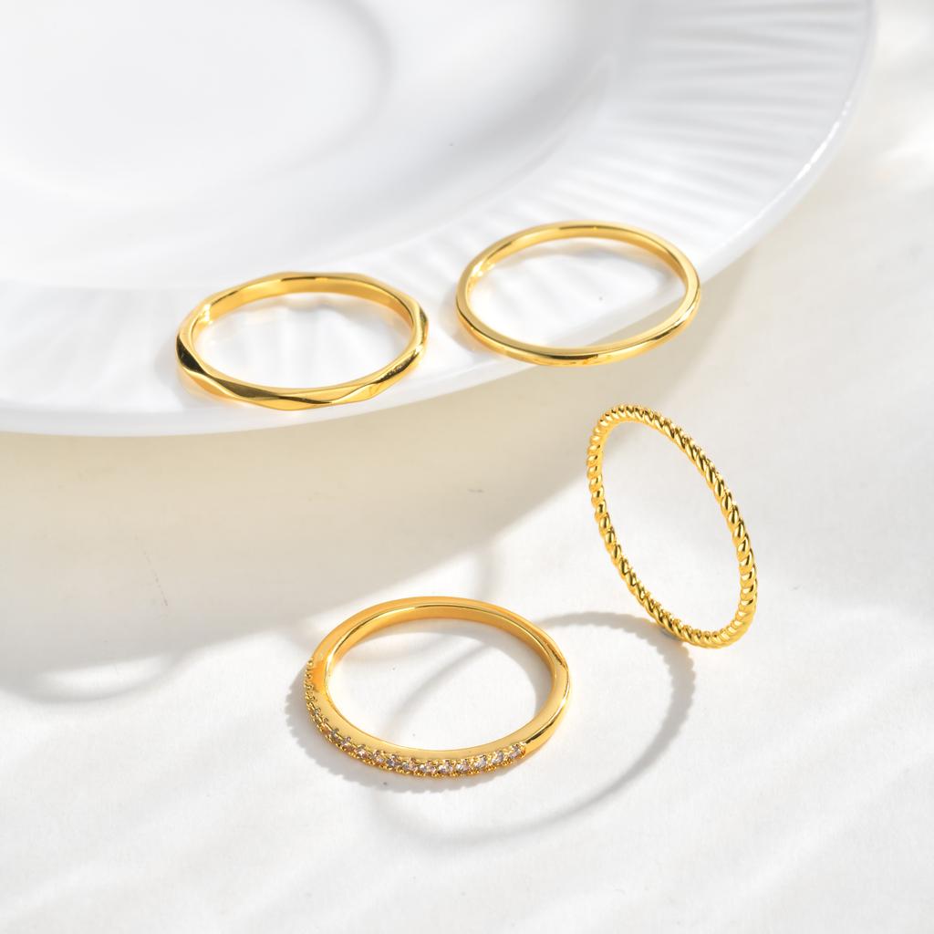 Stackable Rings for Women 14k Gold Plated Twist Band Micro Pave CZ Comfort Fit Midi Knuckle Ring Set s Pack Jewelry