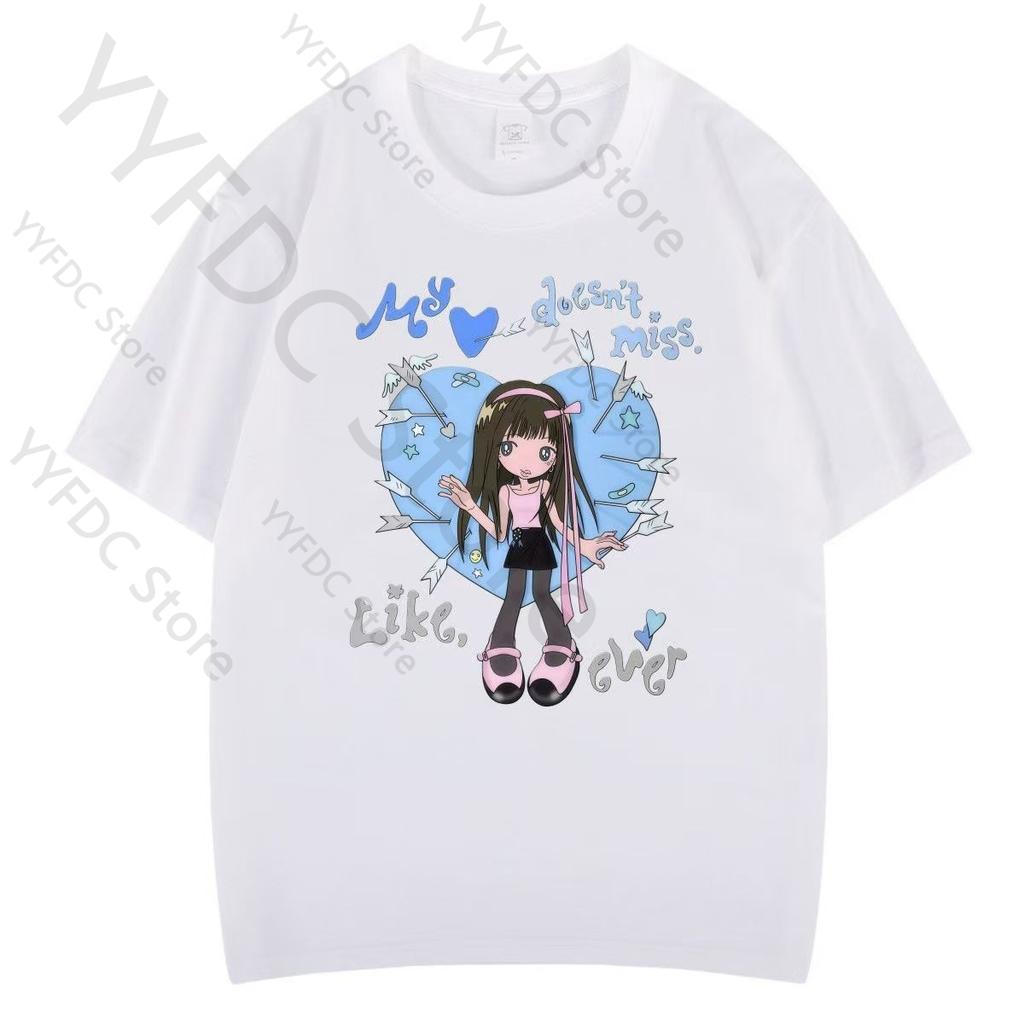 Hearts2Hearts T-Shirt Kpop Mode H2H Cartoon Print T-Shirt Damen Unisex Sommer Hohe Qualität Baumwolle Kurzarm T-Shirts Für Fans