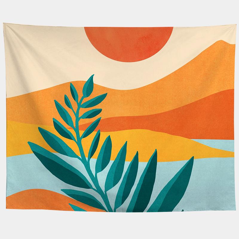 Watercolor Sea Sunset Tropical Forest Print Tapestry  Plants Abstract Landscape Living Room Bedroom Home Decor