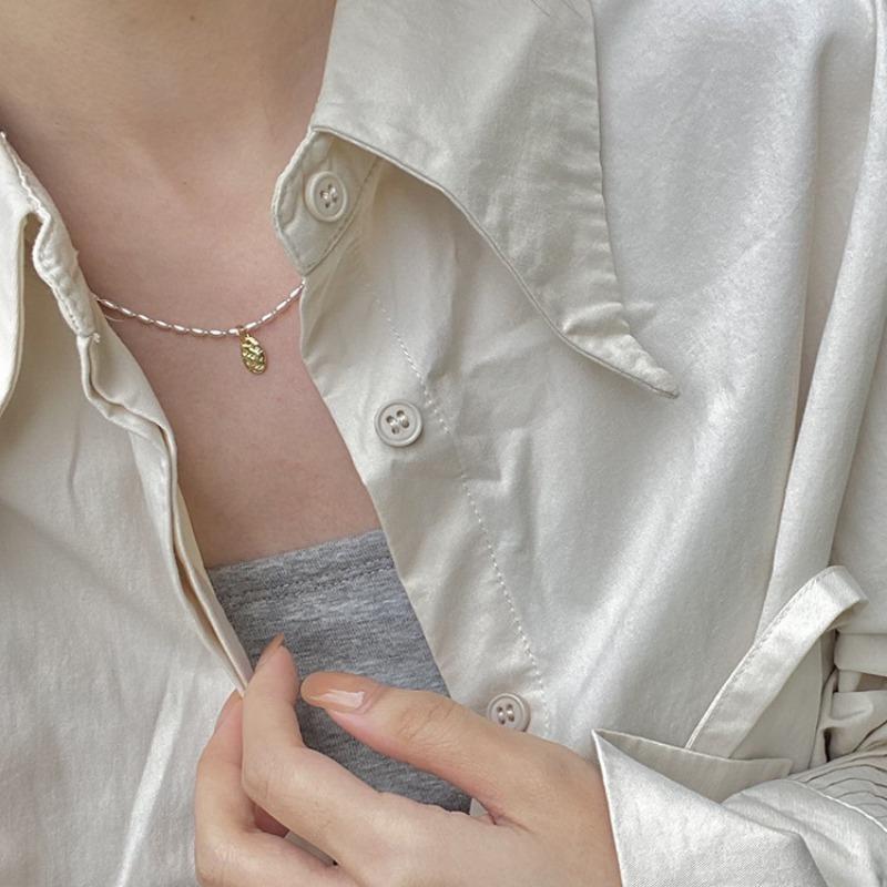 Korean Style 925 Silver Oval Bead Clavicle Necklace Women Niche Design Silver Jewelry