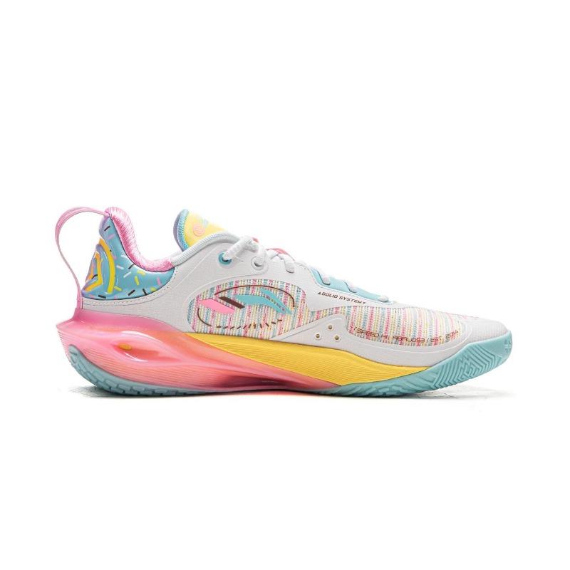 LiNing Speed 11 Men TPU Low Top Professional Basketball Shoes White Pink Blue ABAU053-71