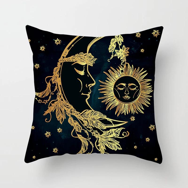 Home Decor Sun & Moon Themed Cosmic Throw Pillow Covers Pattern Cushion Cover Suitable For Sofa Bedroom Car Pillow Cover