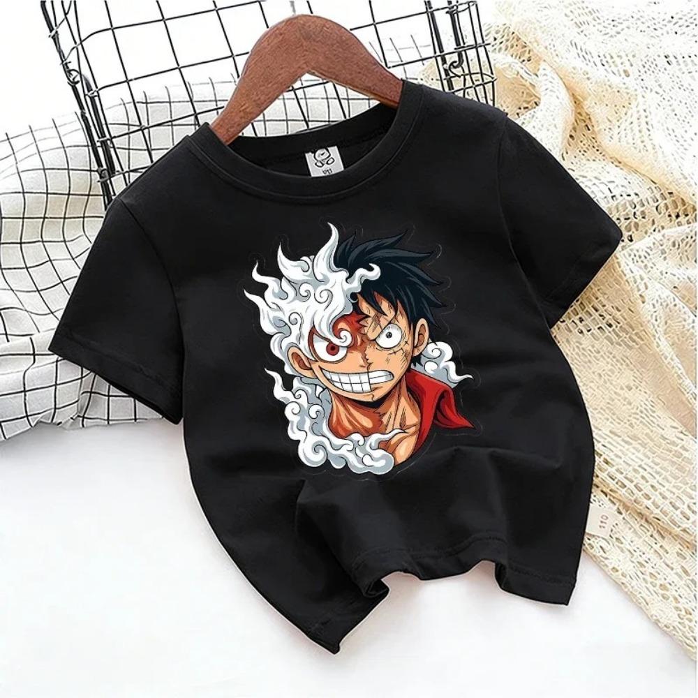 One Piece Anime Children's T-shirt Zoro Luffy Cartoon Print Pure Cotton T-shirt Street Casual Short-sleeved Kids Clothing Top