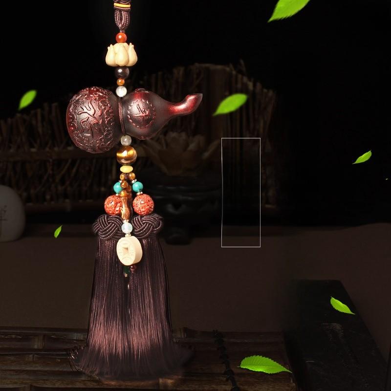Peachwood Car Mirror Pendant With Lucky Gourd Design For Automotive Decor