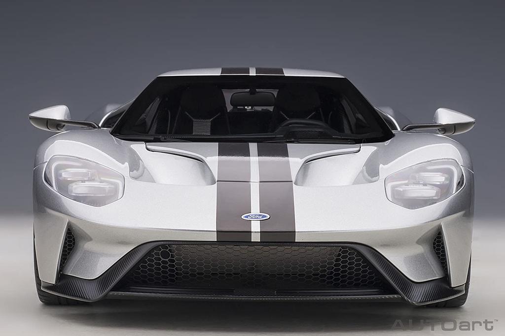 AUTOart 1/12 Scale Ford GT 2017 Metallic Silver/Black Stripes Finished Product 12108