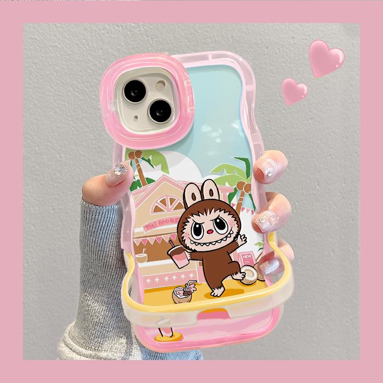 Aplicabil pentru husă telefon mobil Apple 15/14pro IPhone 13 Desen animat Ragbub 12 Margine ondulată 11 Suport dublu invizibil