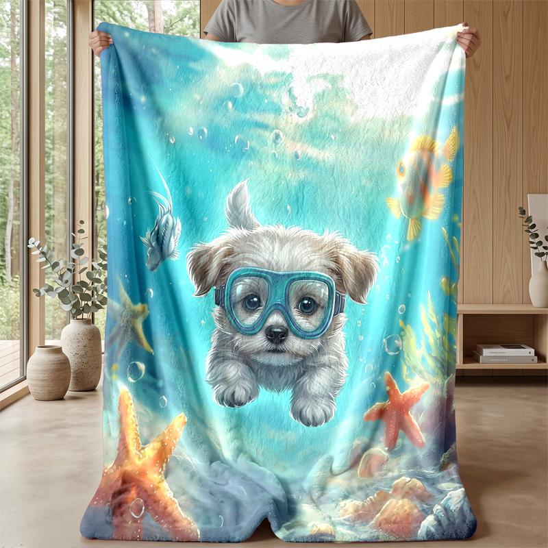 Underwater Paws and Coral Theme blanket Lightweight Warm Flannel Blanket Decorative Throw Blanket for Home Decoration