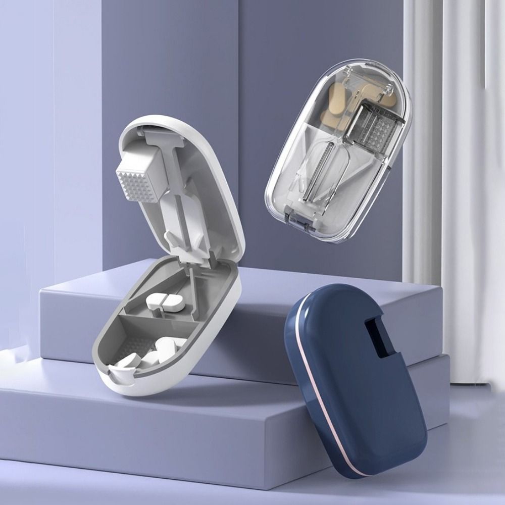 Plastic 2 in 1 Pill Cutter Sealed Pill Storage Box Practical Drug Tablet Organizer For Home Use