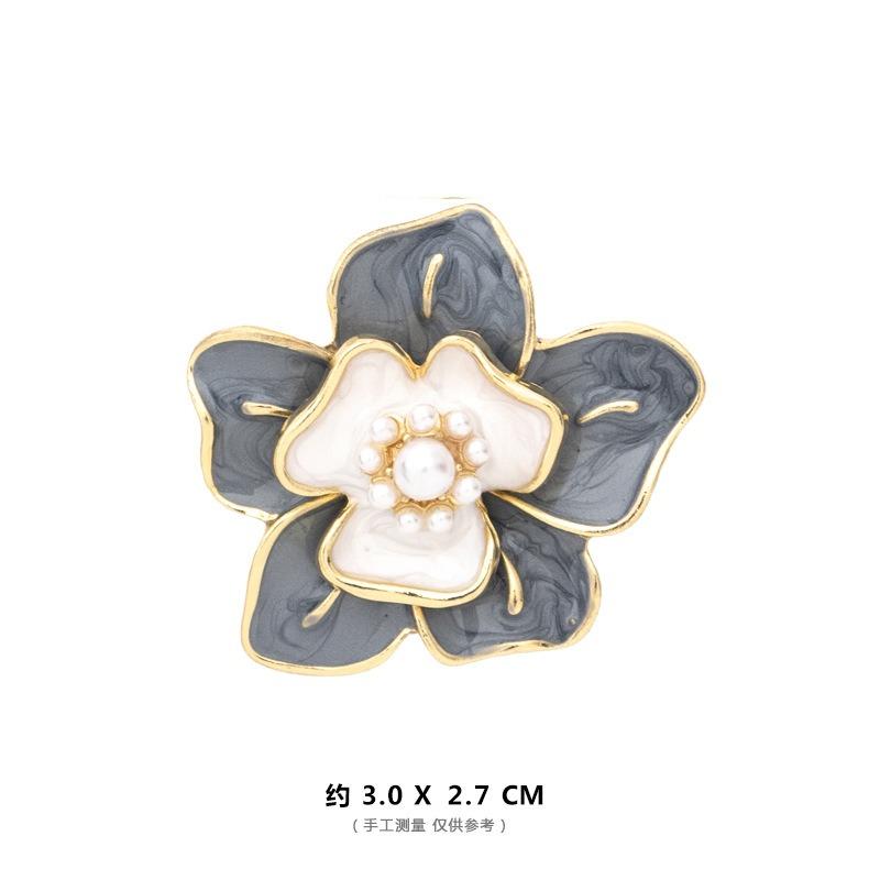 Xiaoxiangfeng Camellia Pearl Brooch, Elegant Enamel Painted Flower Pin