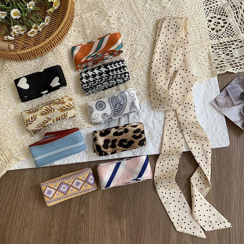 Double-layer polka dot silk scarf, high-end versatile small scarf, fashion headscarf, headband, hair tie, decorative belt.