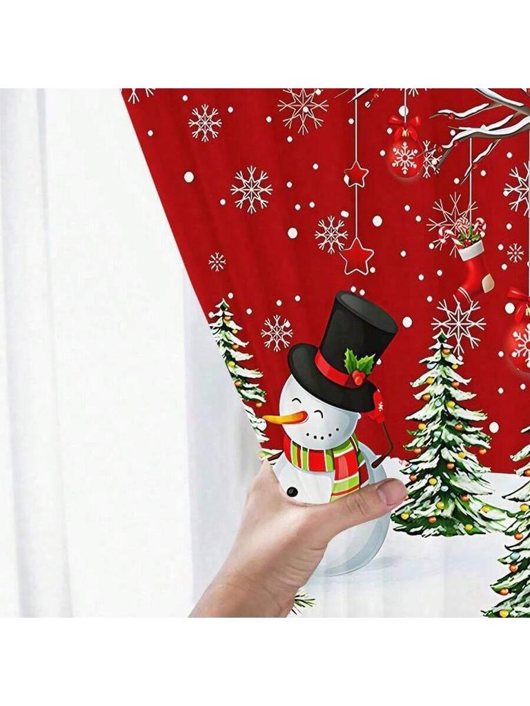2pcs Christmas snowman pine tree curtains   pole pocket design   protect privacy   suitable for decorating various scenes