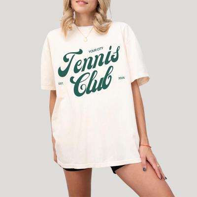 Comfort Colors® Custom Tennis Club T-Shirt with Personalized City Name, Retro Tennis Shirt for Women, Tennis Player Gift, Tennis Gifts