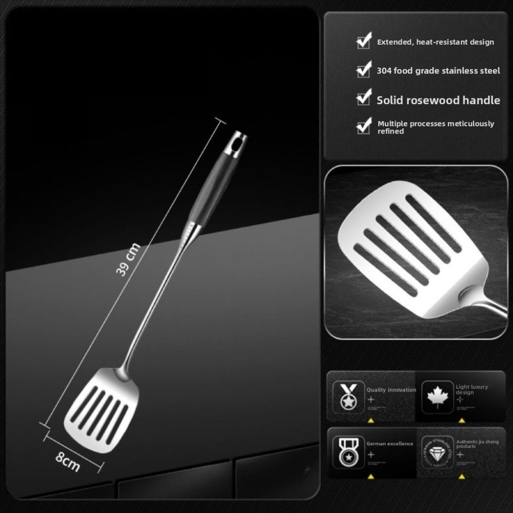 

Stainless Steel Kitchen Utensil Set Wooden Handle Long Stainless Steel Spatula Anti Scald Kitchen Gadgets Slotted Turner