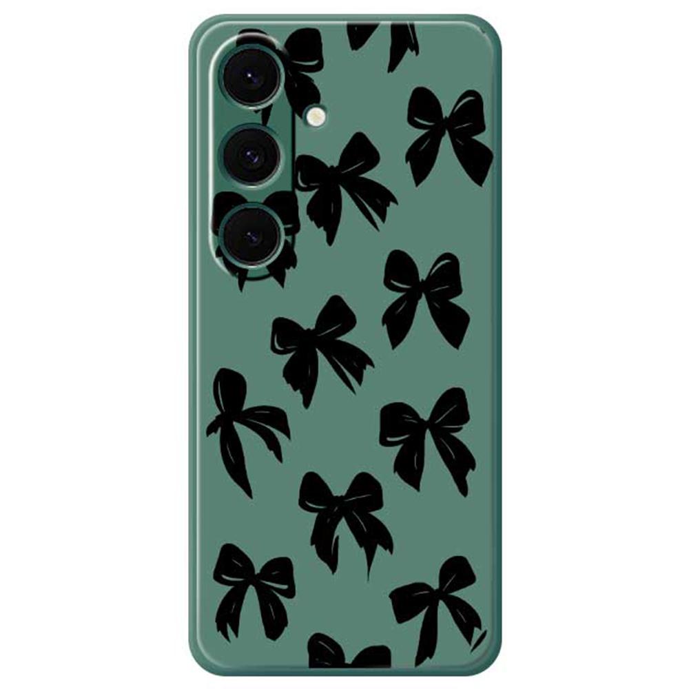 

For Samsung Galaxy S24 FE Case Black Bow Pattern Printing Straight Edge TPU Phone Back Cover Green