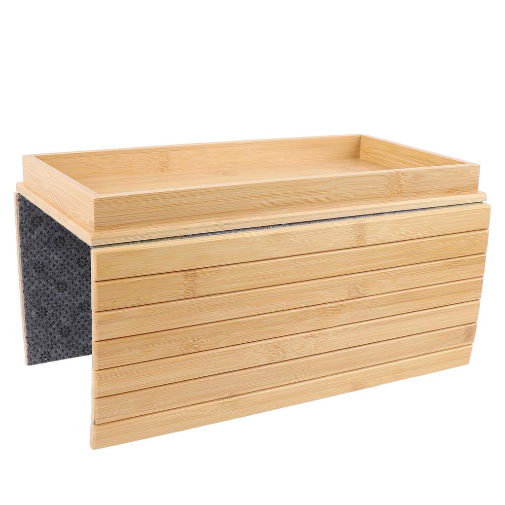 Flexible Couch Armrest Organizer Bamboo Wood Foldable Rectangular Non Slip Sofa Armrest Tray Table F