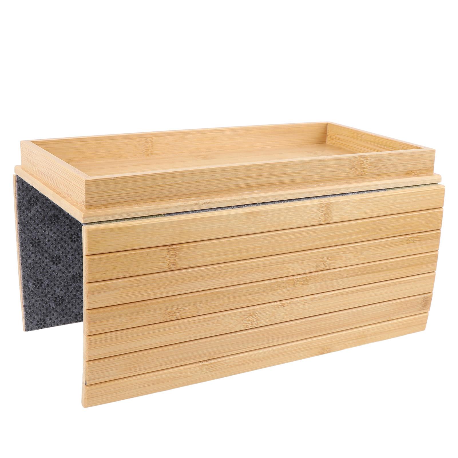 

Flexible Couch Armrest Organizer Bamboo Wood Foldable Rectangular Non Slip Sofa Armrest Tray Table