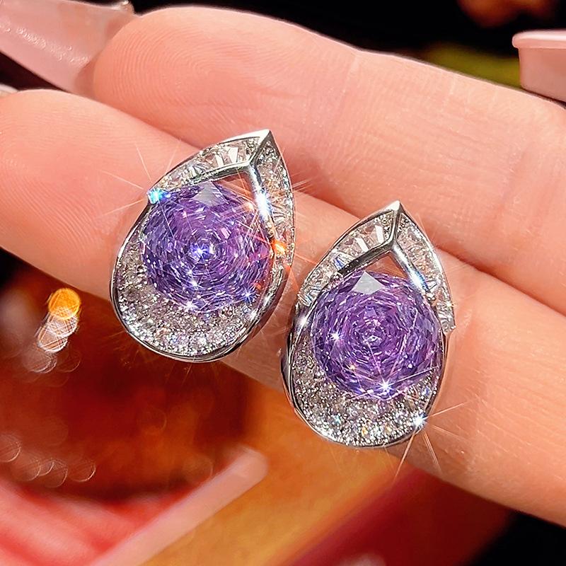 Jewelry Copper Bottom Gold Plated Simulation Rose Cut Color Treasure Earrings Earrings Women'S 10 * 10