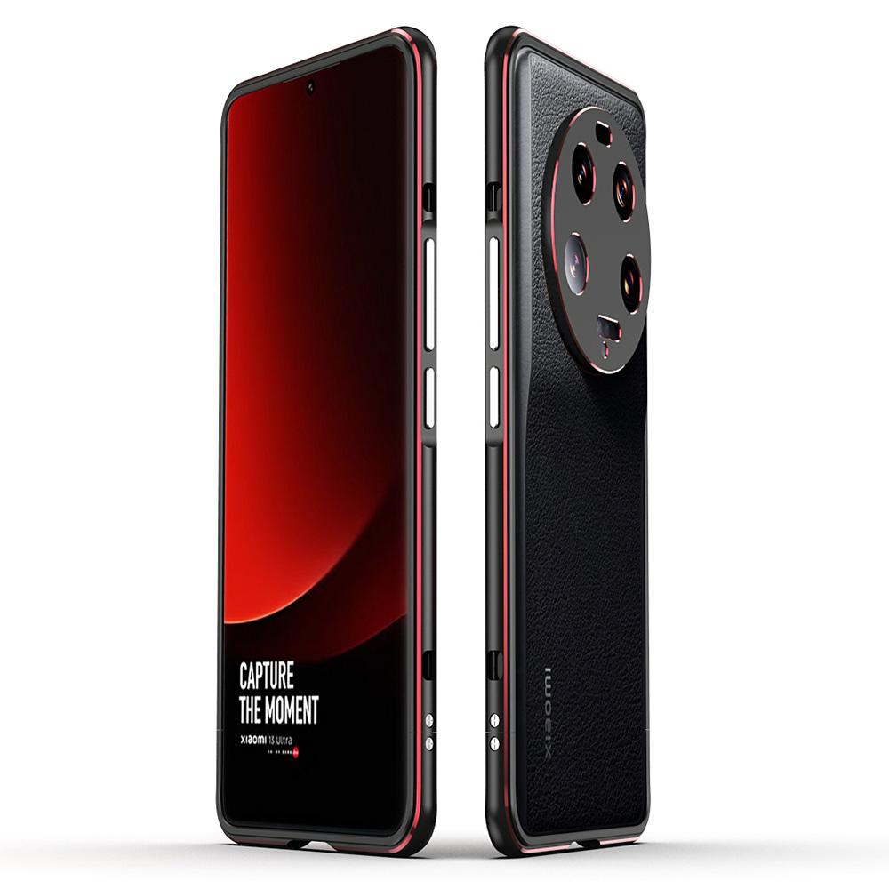 

Для Xiaomi 13 Ultra Противоцарапный чехол для телефона из ПУ кожи + Металлическая рамка Тонкий чехол с крышкой для объектива камеры Black+Red