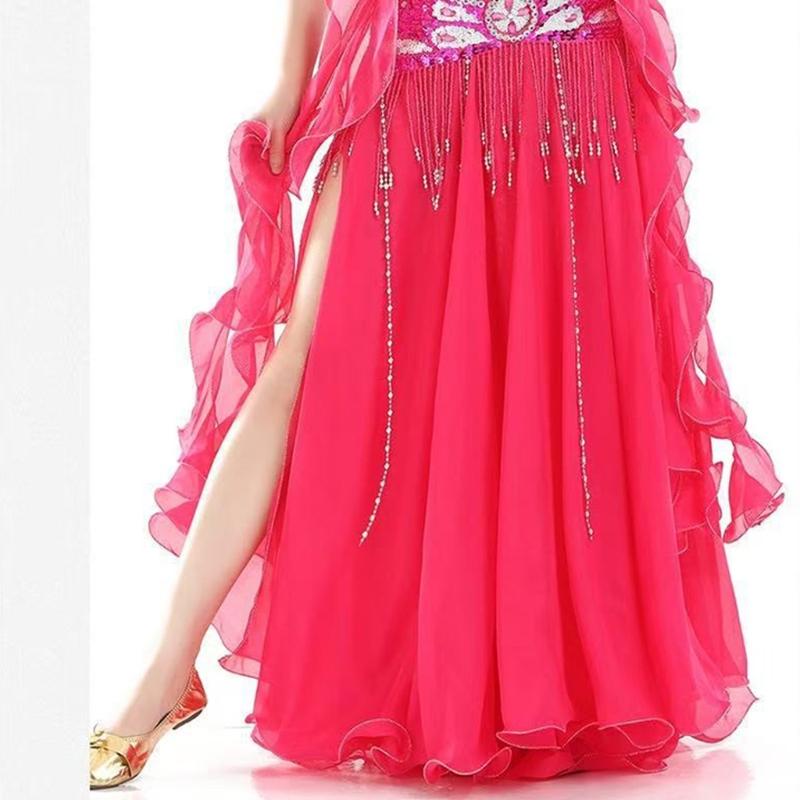Women Belly Dance Wrap Skirt with Split Design Fashion High Waist Performances Skirt for Dancing Party and Stage Shows