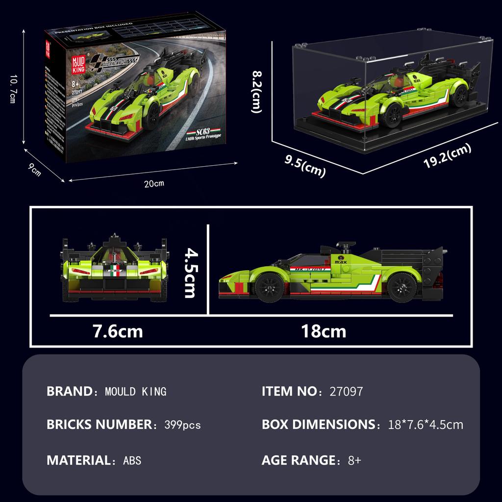 MOULD KING 27097 27098 27099 Sports Racing Car SC63 FR-499P Model Building Block with Display Box Brick Assembly Xmas Gift