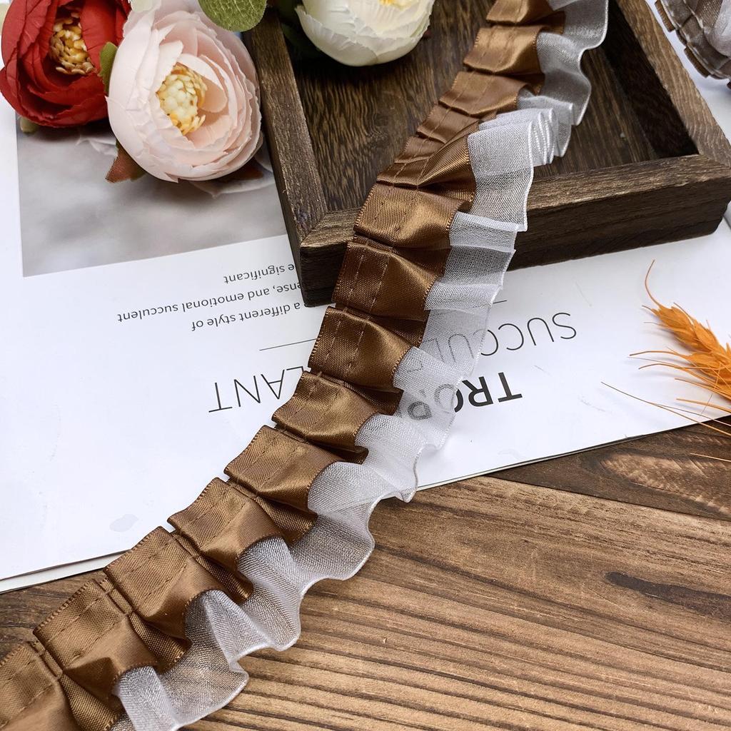 Bordure en Dentelle Plissée Double Couche Premium Ruban de Soie pour Accessoires de Vêtement DIY